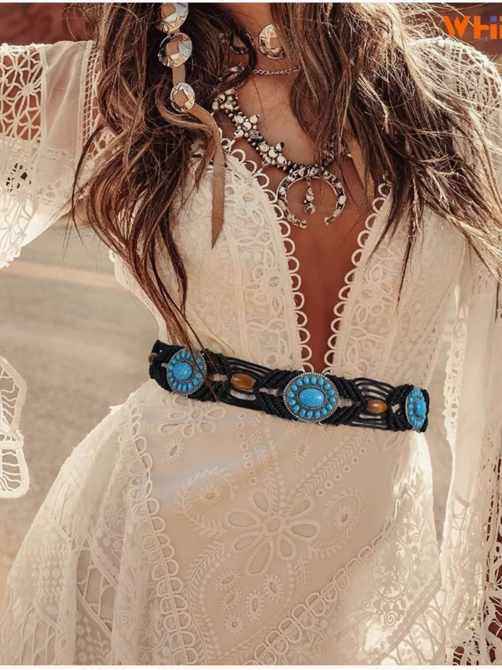 Boho Turquoise Belt for Women Wax Rope Braided Waist Belt Western Hand
